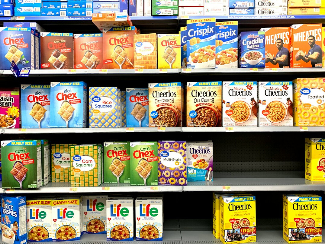 supermarket shelves with products