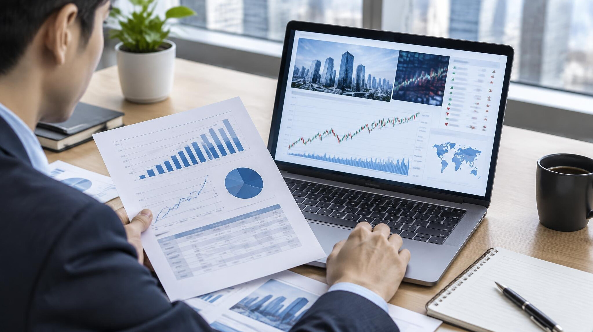 person reading financial report